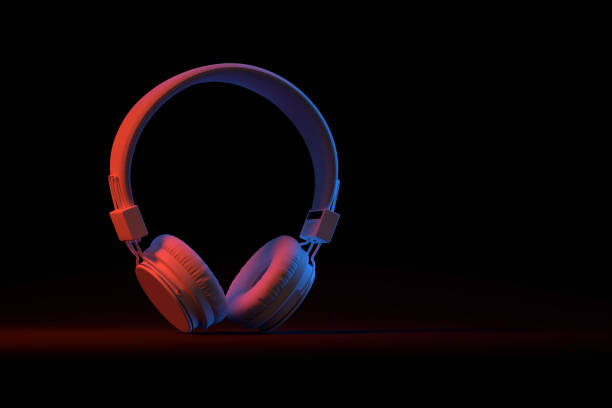 music headphones as audio equimpent - 3d illustration - equimpent imagens e fotografias de stock