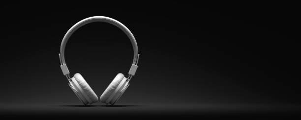 music headphones as audio equimpent - 3d illustration - equimpent imagens e fotografias de stock