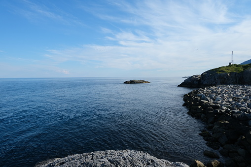 Blue sea horizon and blue sky, natural seascape background