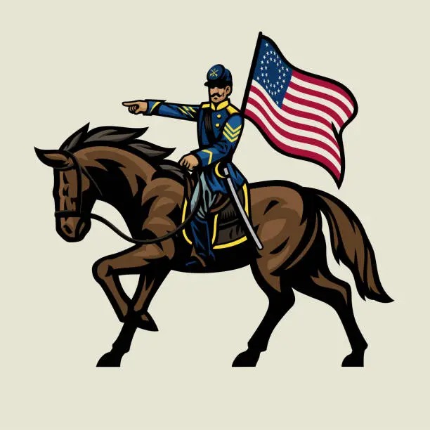 Vector illustration of Commander of Union Army Riding the Horse