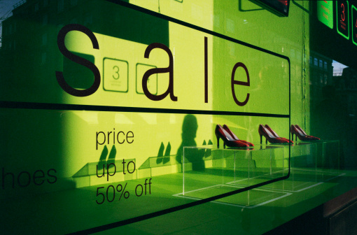 Minimalist shoe sale display.