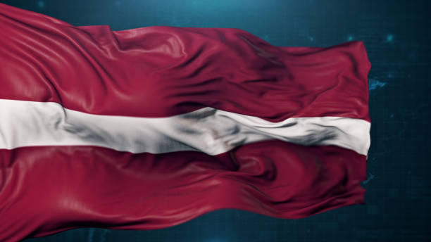 진한 파란색 배경에 라트비아의 국기 - latvia flag 뉴스 사진 이미지