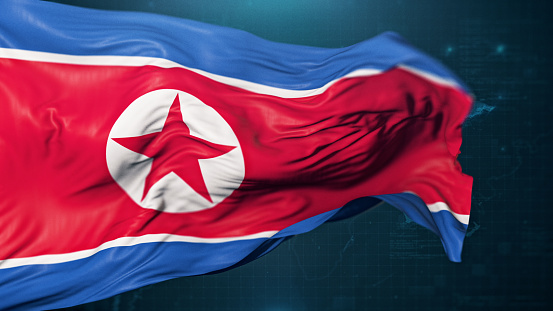 Flag of North Korea on dark blue background. 3D render