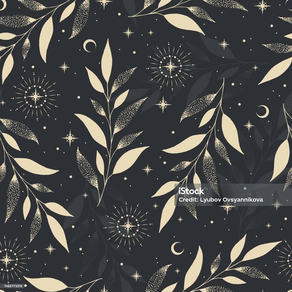 Magic Seamless Vector Pattern With Plants And Stars Stock Illustration ...