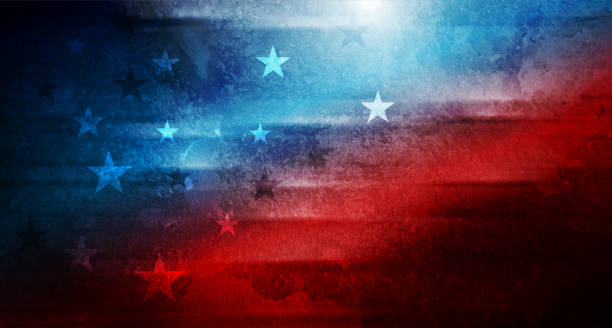 Grunge concept USA flag abstract vector background USA colors, stars and glowing stripes abstract grunge blot background. Independence Day modern design. Concept american flag. Vector illustration red textured background stock illustrations