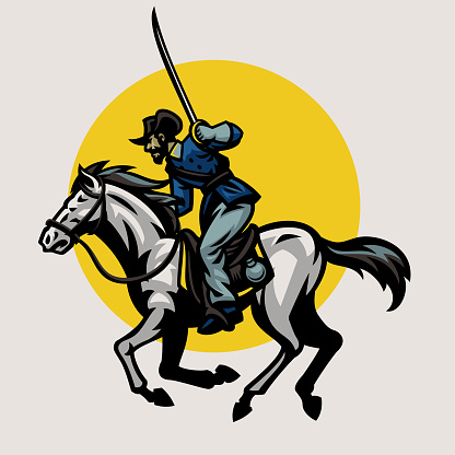Vector of Civil War Union Sword Soldier Riding the Horse