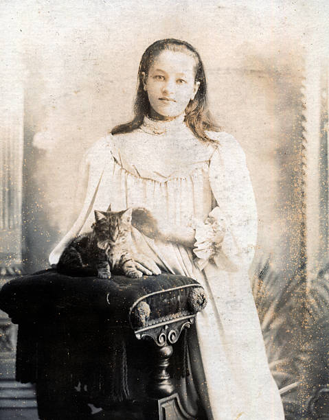 istock Victorian portrait - young girl with a cat 146077752