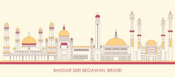 Vector illustration of Cartoon Skyline panorama of city of Bandar Seri Begawan, Brunei