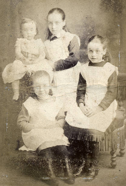 Victorian Lifestyle - 4 young girls stock photo