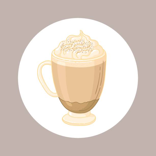 Latte coffee vector illustration.  Poster of beautiful mug with coffee and cream. vector art illustration
