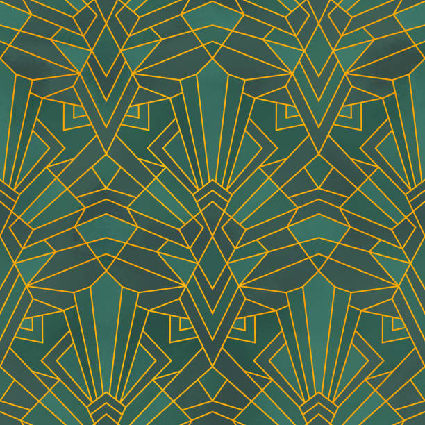 Art Deco style abstract geometric patterm. Emerald green rester modern seamless pattern. vector art illustration