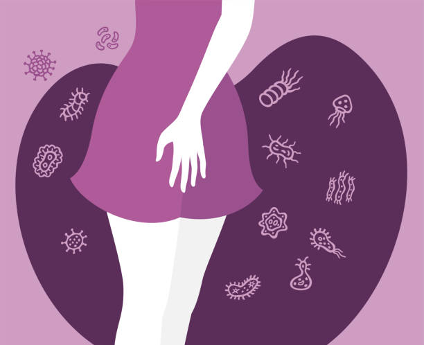 Vaginal Infection. Woman with genital itching caused by the fungus. Vaginal Yeast Infection Symptoms. vector art illustration