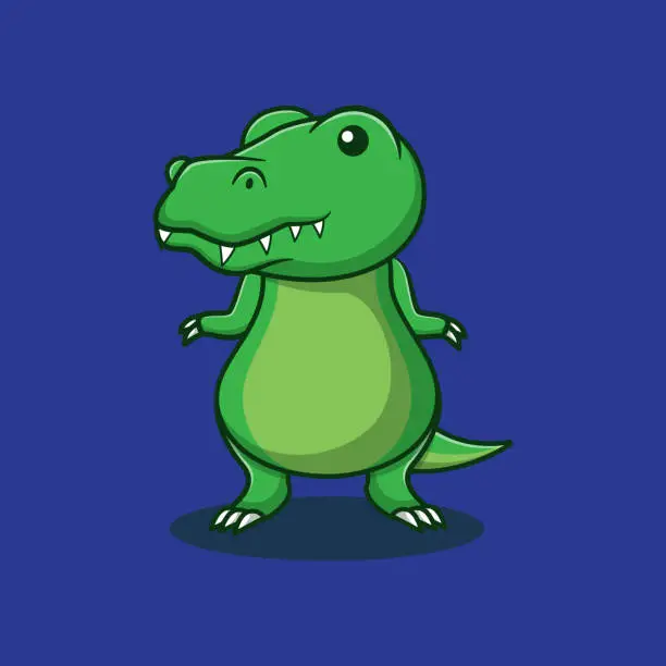 Vector illustration of cute dino standing cartoon vector icon illustration. animal kawaii