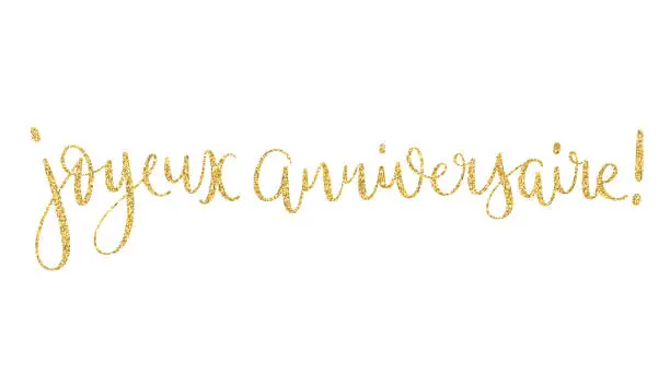 Vector illustration of JOYEUX ANNIVERSAIRE! gold brush lettering banner (HAPPY BIRTHDAY! in French)