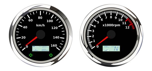 motorcycle speedometer in kilometer per hour unit, realistic vector illustration - petr pavel 幅插畫檔、美工圖案、卡通及圖標