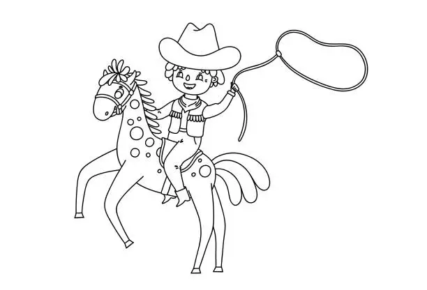 Vector illustration of Cowboy on the horse with lasso.