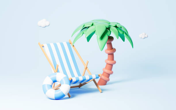 istock Beach chair and palm, Summer travel theme, 3d rendering. 1460784181