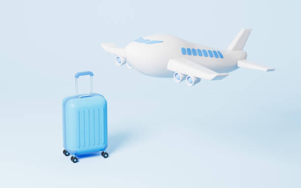 istock Airplane and luggage in the blue background, 3d rendering. 1460784182