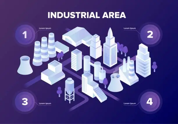 Vector illustration of Industrial area dark