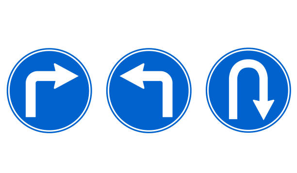 ilustrações de stock, clip art, desenhos animados e ícones de road sign with arrow icon, right turn and left turn and return - turning right