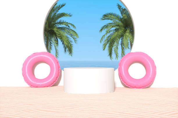 istock Summer podium showcase product presentation with beach background 1460792849