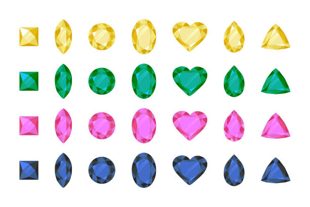kamienie szlachetne, biżuteria. cyrkonie wektorowe i diamenty, szafir i ametyst, diament i szmaragd, rubinowe kamienie szlachetne - diamond gem sapphire ruby stock illustrations