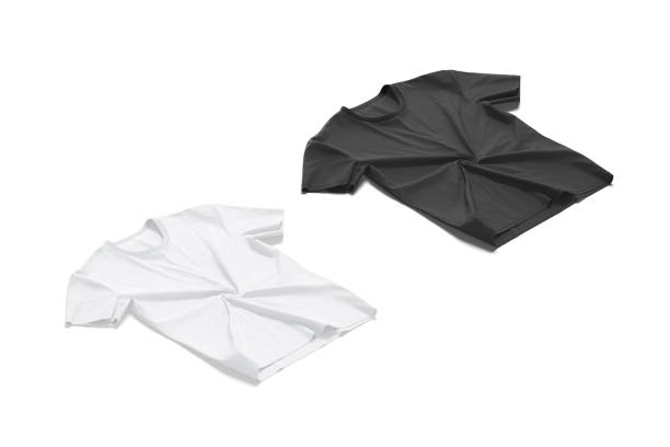 istock Blank black and white crumpled t-shirt mockup flat lay, isolated 1460793108
