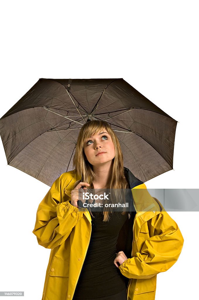 뽀샤시 젊은 여자 만들진 비옷, 우산 - 로열티 프리 비옷 스톡 사진