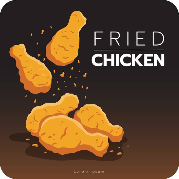 fried chicken drop Fried chicken leg, vector illustration, isolated on black background. fried chicken stock illustrations