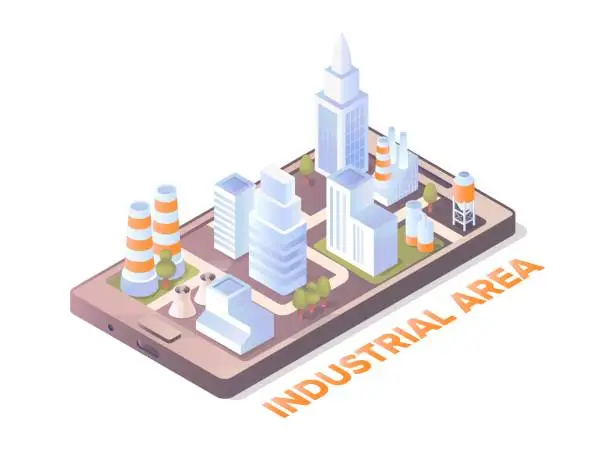 Vector illustration of Industrial zone isometric