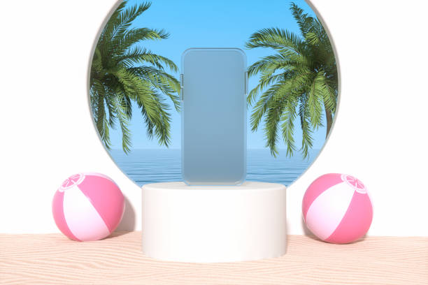 istock Blank screen smart phone on beach background, summer holiday concept 1460794349