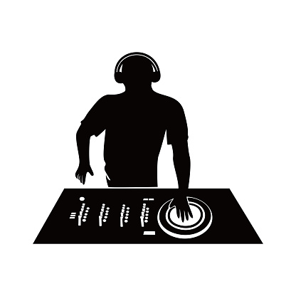 Disc Jockey silhouette design. entertainer man in party and club. nightlife sign and symbol.