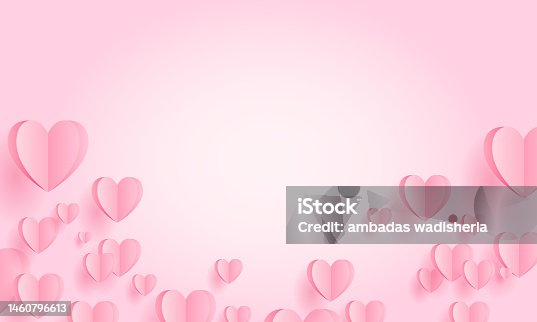 istock Happy Valentines Day pink background with heart shaped paper craft floating all over. Symbol of love on the occasion of happy valentine's day banner, greeting card, template design for poster - vector 1460796613