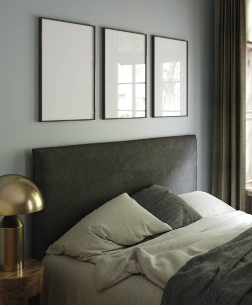 istock Frame mock-up in home interior background with bed and decor in bedroom 1460797290