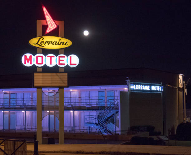 Lorraine Motel in Memphis illuminated at night with full moon