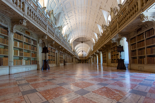 The library at the Palacio Nacional de Mafra, the national palace Mafra. the most monumental palace and monastery in Portugal.