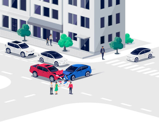 istock Two car collision crash accident on city street road 1460804403