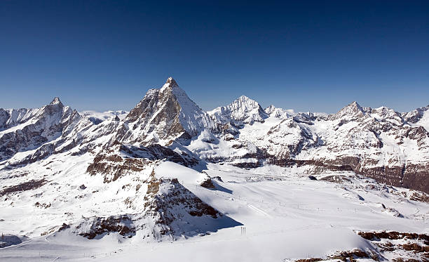 Panoramic view of Alps in Bernese Oberland region stock photo