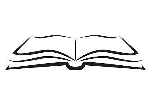 book - black and white vector symbol illustration of an open book, isolated on white background