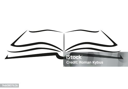 istock book - black and white vector symbol illustration of an open book, white background 1460807626