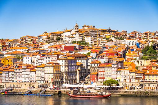 A view of the waterfront of the Douro River in central Porto.