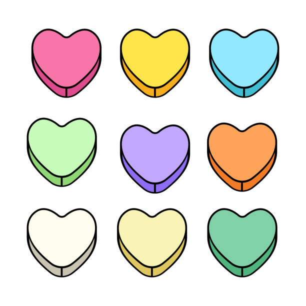 Conversation Valentines Day colorful sweets candy hearts love icon Conversation Valentines Day colorful sweets candy hearts blank icon love collection vector isolated on white background happy valentine day clip art stock illustrations