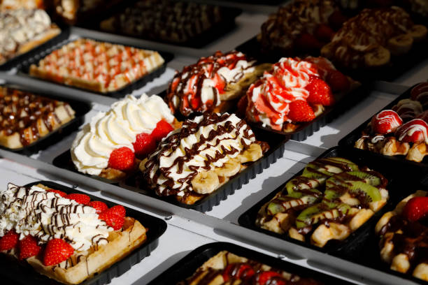 istock Group of various waffles with delicious toppings 1460811803