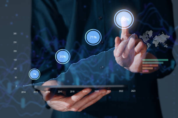 istock Virtual tablet PC screen with chart graph and businessman hand working on new business finance strategy concept. 1460812760