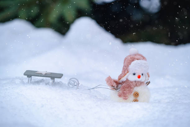 istock A little snowman is pulling a sleigh on the snow. 1460814403