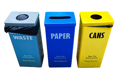 Three isolated recycle bins on a white background.