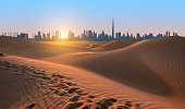 Dubai desert at sunset, United Arab Emirates.