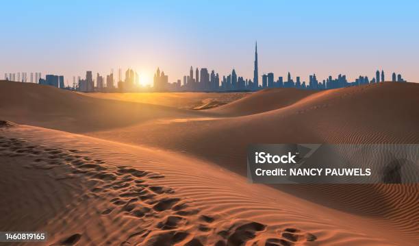 Dubai Desert At Sunset United Arab Emirates Stock Photo - Download Image Now - Dubai, Desert Area, United Arab Emirates