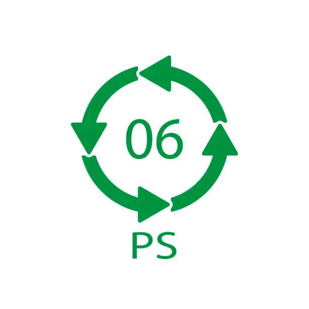 Vector illustration of PS 06 recycling code symbol. Plastic recycling vector polystyrene sign.