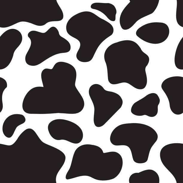 牛スキーンはシームレスなパターンスポットを白黒で印刷します。 - fur cow cattle textur点のイラスト素材／クリップアート素材／マンガ素材／アイコン素材